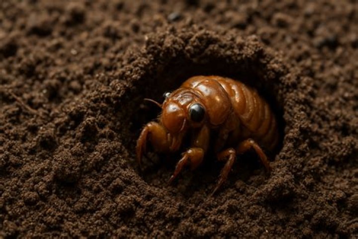 セミの幼虫が地中で過ごす様子を示すイメージ