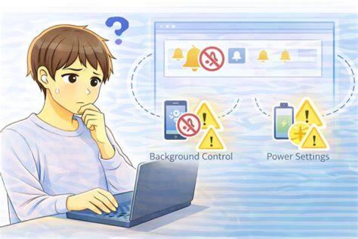 省電力設定やバックグラウンド制限が通知に影響するイメージ